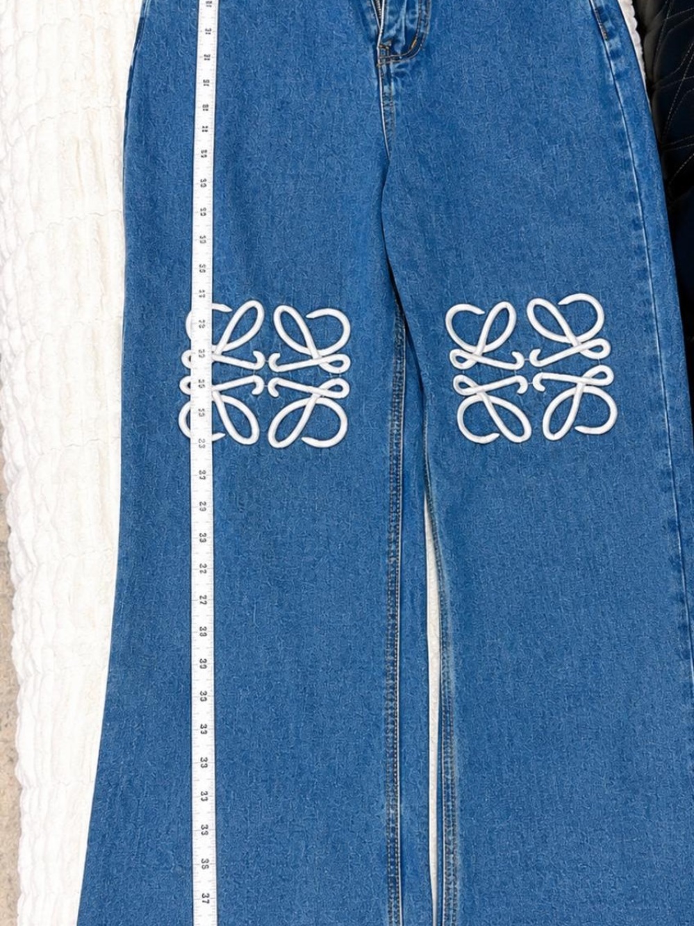 Loewe Anagram Embroidered Wide Leg Denim Jeans Size Medium (M) 28x42 Blue